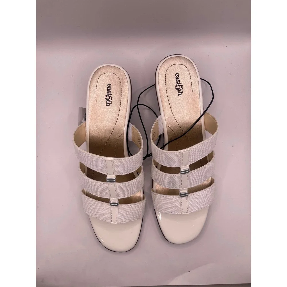 East 5th Evergreen Womens White Textured Triple Strap Wedge Sandals Size 12 M